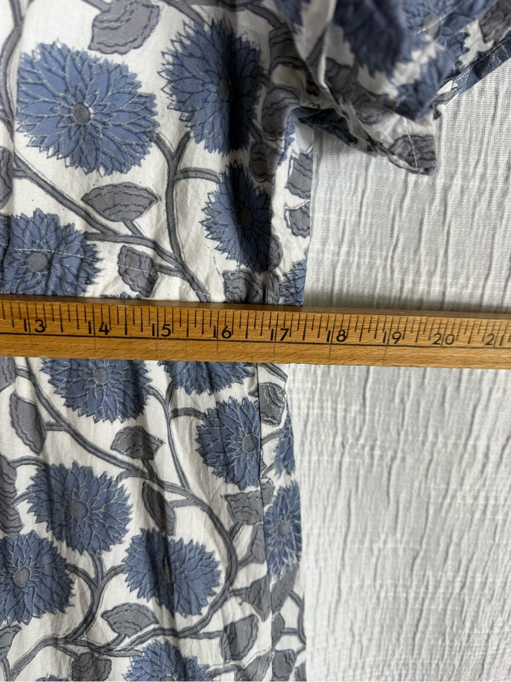 Victoria Dunn Blue Floral Block Print Cotton Midi Dress Made in India | M - Picture 10 of 14